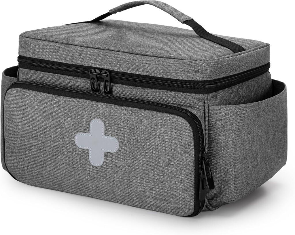 Medicijntas Klein Formaat - Lege EHBO Opbergtas voor Gezin en Noodpakket - Waterafstotende Eerste Hulp Organizer - Draagbare Grijze Medicijnbox Zonder Inhoud