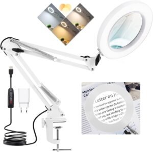 Vergrootglas met lamp en standaard 10x – LED vergrootlamp met klem en tafellamp functie – dimbare loep met 3 lichtmodi – voor hobby en precisiewerk