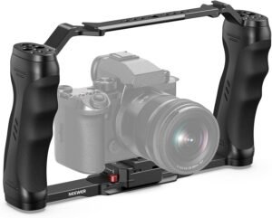 Camera Cage met Quick Release Plaat – Video Rig met Dubbele Handgrepen – DSLR Stabilizer met 1/4 en 3/8 Schroefdraad – Arca Type Compatibel