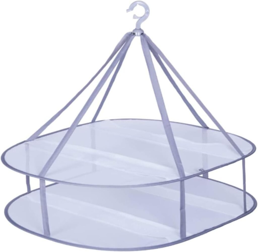 Dubbel laags trui droogrek voor delicate kleding en zwemkleding, opvouwbaar plat droogrek met mesh hanger en ruimtebesparend ontwerp