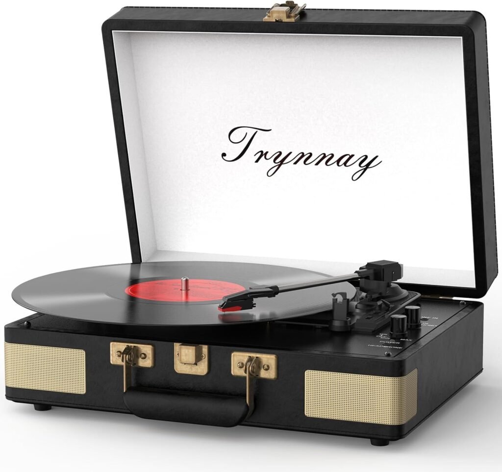 Draagbare Platenspeler met Bluetooth - Retro Koffer Vinyl Speler met Ingebouwde Speakers - 3 Snelheden 33/45/78 RPM - Zwart PU Leer