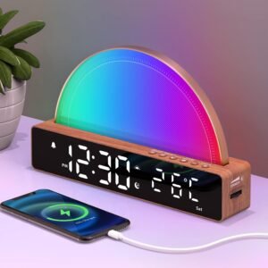 Wekker met Licht – Weklicht Alarmklok met Slaapgeluiden en Dimbare Lamp – Digitale Tafelklok met Temperatuurweergave en USB Oplaadstation