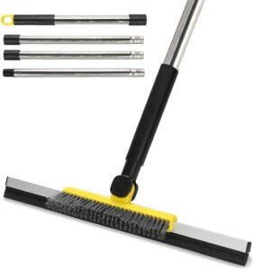 Vloerwisser met Schrobborstel – Douche en Tegelreiniger met Waterwisser – Verstelbare Steel 137 cm – Voor Badkamer Keuken en Garage