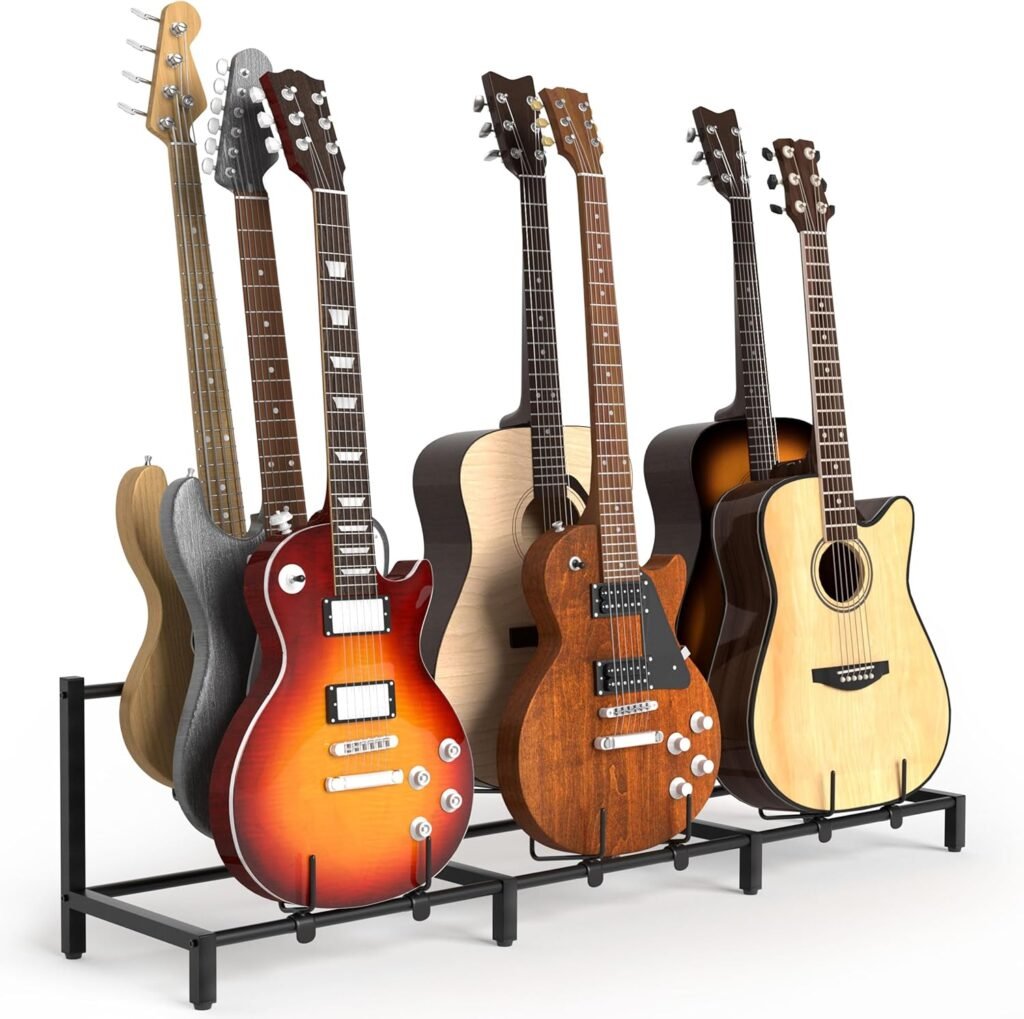 Gitaarrek met 7 houders voor akoestische gitaar, elektrische gitaar en basgitaar