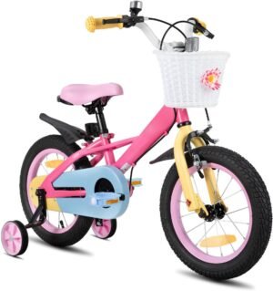 Kinderfiets met zijwieltjes en mand, verstelbaar zadel en trainingswielen 12 tot 18 inch voor meisjes en jongens