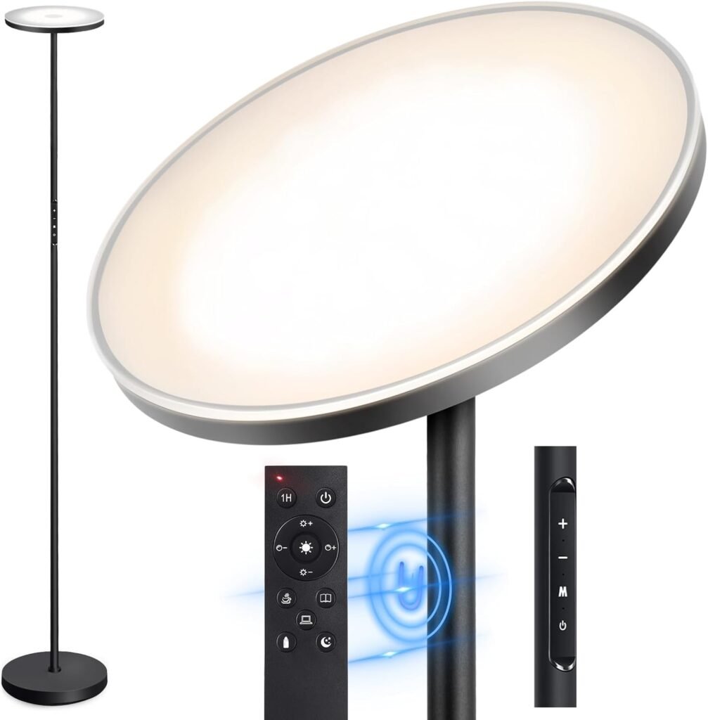 Dimbare LED vloerlamp 30W met afstandsbediening en touch control in zwart voor woonkamer en kantoor