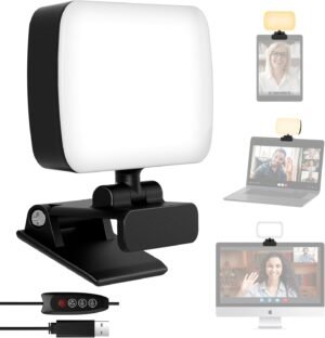 Video conferentie lamp met clip en USB, 120 LED's, 3 lichtkleuren, 10 helderheidsniveaus en 360° draaibare webcam verlichting voor pc, laptop, tablet en smartphone