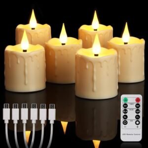 Oplaadbare LED Waxinelichtjes – Vlamloze Flikkerkaarsen met Afstandsbediening – Waterdichte Sfeerverlichting met 4-6 Uur Timer – Set van 6