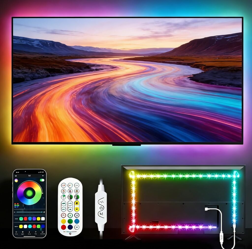 LED TV achtergrondverlichting 3m LED strip met RGBIC kleurverandering, app bediening, muzieksynchronisatie en USB aansluiting voor TV en monitoren