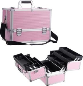 Make-up Opbergdoos Groot – Cosmetica Koffer met Sieradenopbergruimte – Beauty Case voor Professioneel en Privé Gebruik – Roze
