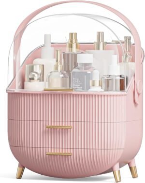 Make-up organizer roze draagbare cosmetica opbergbox en vanity skincare organizer voor badkamer en lade met make-up caddy en display cabinet functie