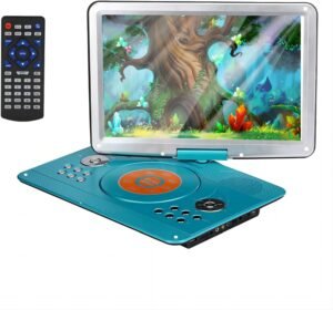 Draagbare DVD-speler 14 inch – Groot HD LCD-scherm voor auto en onderweg – Oplaadbare batterij, afstandsbediening, HDMI, USB en SD-kaart ondersteuning