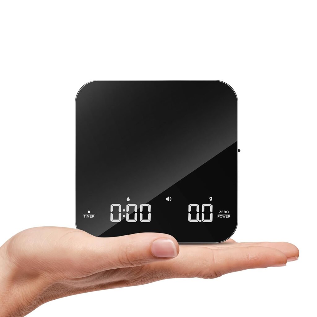 Mini koffieweegschaal met timer, oplaadbare digitale espresso weegschaal voor koffie en pour over tot 2 kg capaciteit