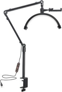 LED Video Lamp 10W – Dimbare Halvemaanlamp voor Vloggen en Make-up – LED Vloerlamp met USB Kabel en Statief – 3200K-5600K