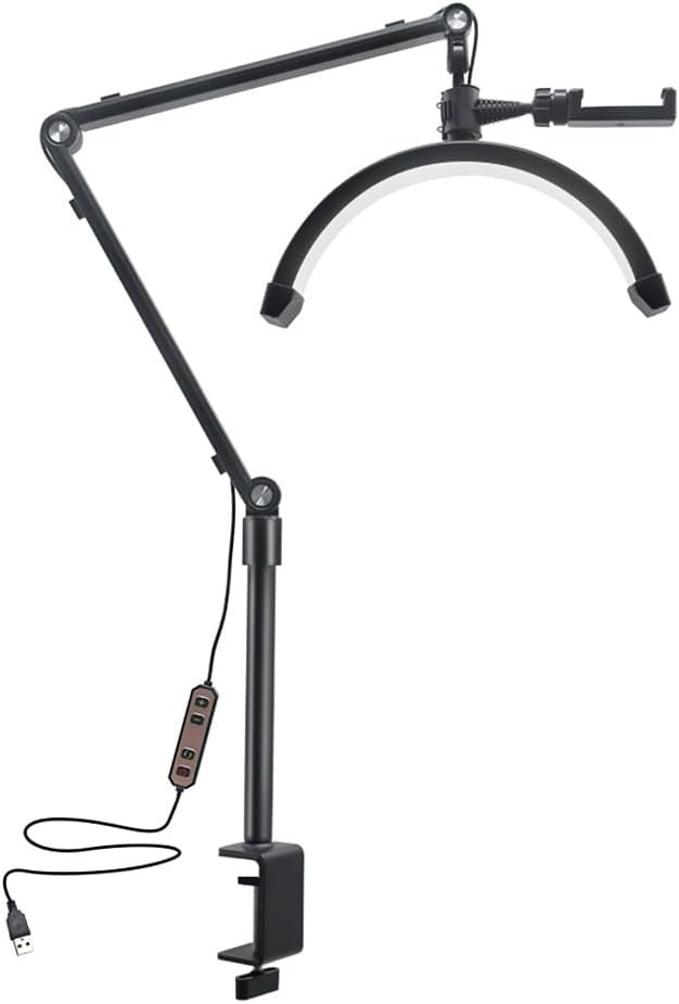 LED video lamp 10W met dimbare halvemaanlamp, USB kabel en statief voor vloggen, make-up en schoonheidssalon