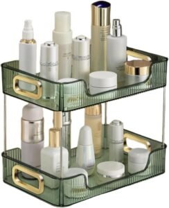 Badkamer Organizer 2 Laags – Make-up Opbergrek voor Cosmetica en Huidverzorging – Compacte Opbergtray voor Wastafel – Groen