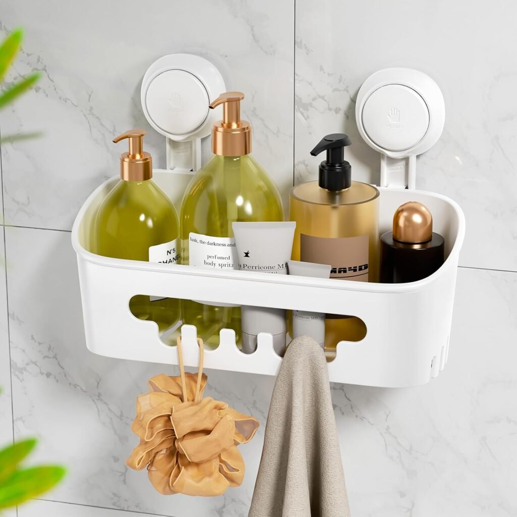 Douche rek met zuignap zonder boren, witte shampoohouder voor badkamer en keuken, belastbaar tot 10 kg