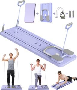 Pilates Reformer Board opvouwbaar – Ab trainer met weerstandstouwen – Buikspiertrainer met elleboogsteun – Home gym fitness toestel met automatische terugvering