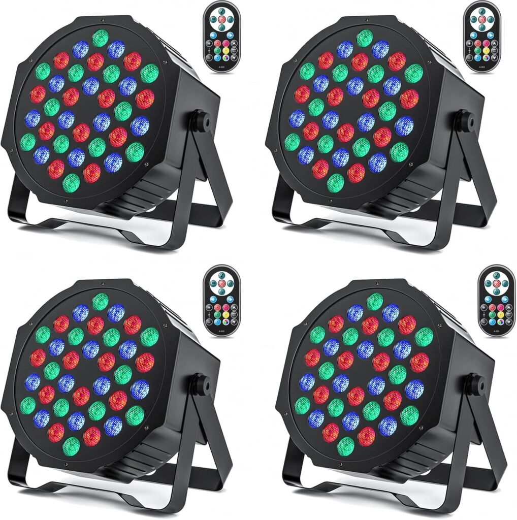LED stageverlichting set met 4 RGB lampen en afstandsbediening voor feesten en evenementen