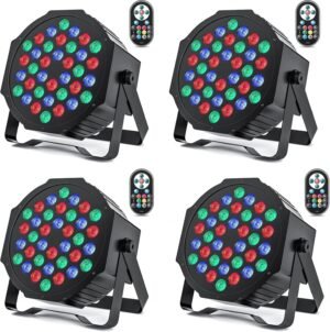 LED stageverlichting set met 4 RGB lampen en afstandsbediening voor feesten en evenementen