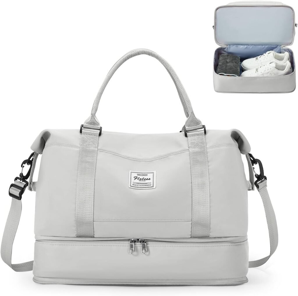 Reistas Handbagage Dames - Weekendtas en Sporttas met Schoenenvak - Waterdichte Duffle Bag - Lichtgrijs