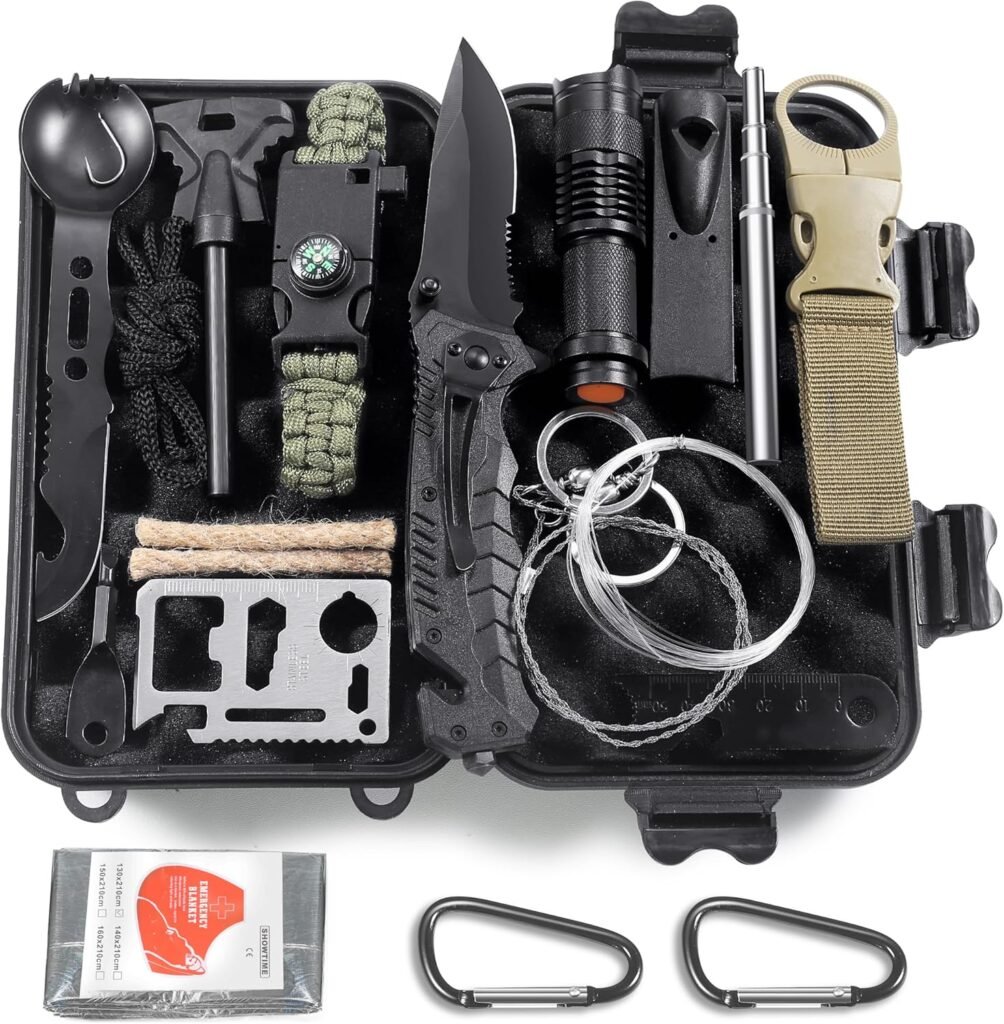 Survival kit 13-in-1 outdoor overlevingsset zakmes flint kompas EHBO-deken tactische zaklamp kamperen vissen jacht bushcraft