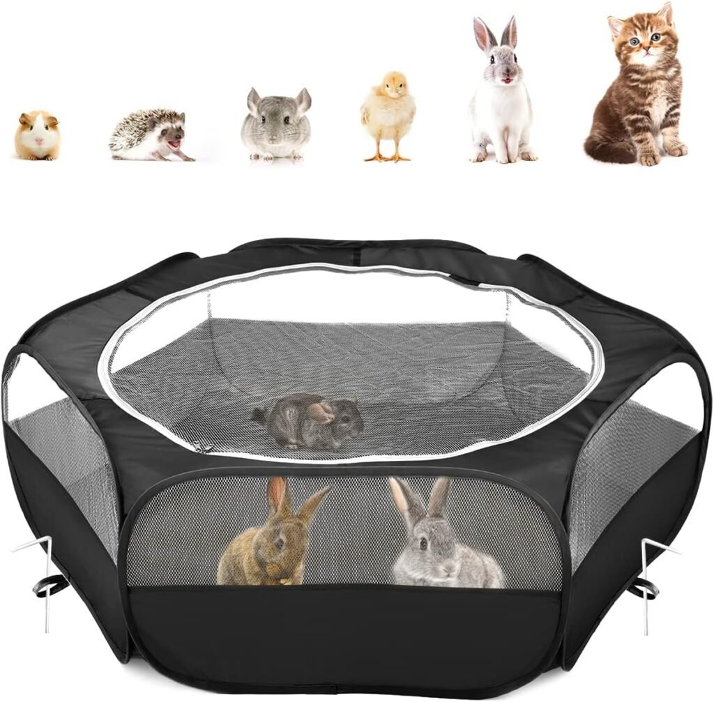 Dierenren voor Kleine Huisdieren - Opvouwbare Speelren met Rits - Waterdichte Tent voor Kittens, Puppy’s en Knaagdieren - Zwart