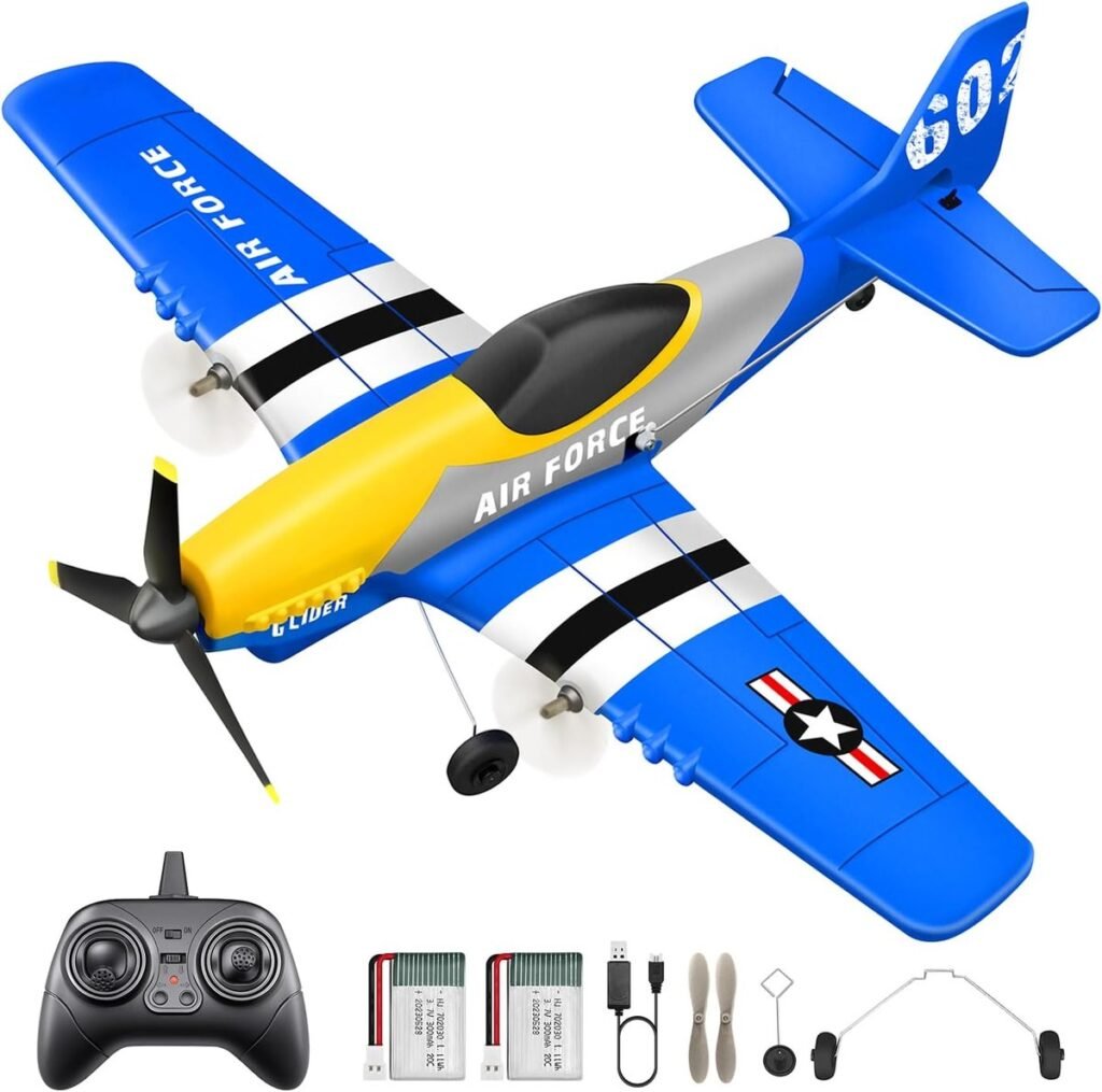 RC vliegtuig met afstandsbediening, P-51D Mustang model met 2.4GHz gyro stabilisatie en 3-kanaals besturing voor kinderen en beginners