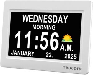 Digitale Klok 7 Inch – Grote Display Wandklok met Alarmfunctie – Dagklok met Grote Cijfers – Witte Uitvoering