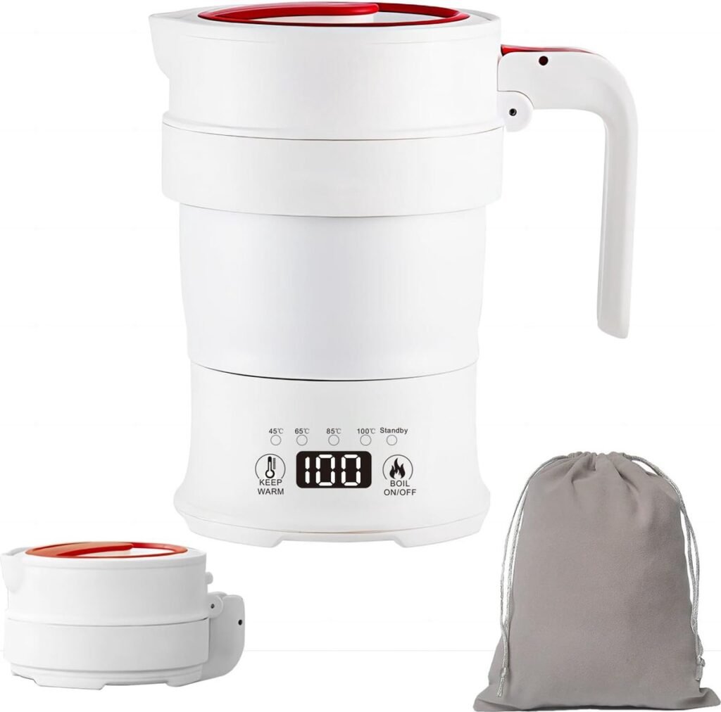 Opvouwbare elektrische waterkoker 0,7L met temperatuurregeling en temperatuurweergave voor camping en reizen
