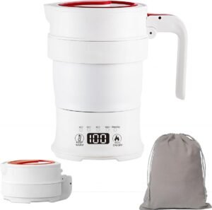 Opvouwbare Elektrische Waterkoker 0,7L – Draagbare Camping Kettle met Temperatuurregeling – Siliconen Reiswaterkoker met Temperatuurweergave – 1000W voor Reizen en Buiten