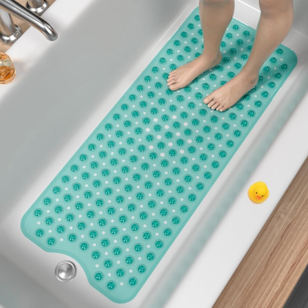 Antislip badmat 101x40 cm felgroen met zuignappen voor bad en douche, machinewasbare veiligheidsmat voor badkamer
