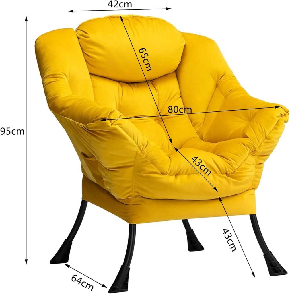 Velvet Relaxfauteuil met Armleuningen - Luxe Loungestoel voor Woonkamer en Slaapkamer - Stalen Frame - Geel Accentstoel voor Lezen en Ontspannen