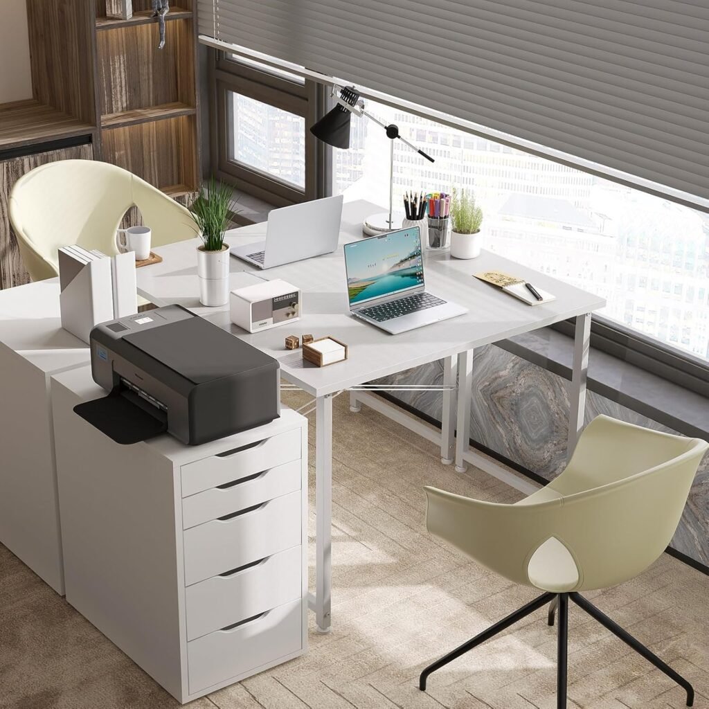 Klein wit bureau 80x40 cm met hoofdtelefoonhouder en opbergzak voor thuiswerkplek en studieruimte