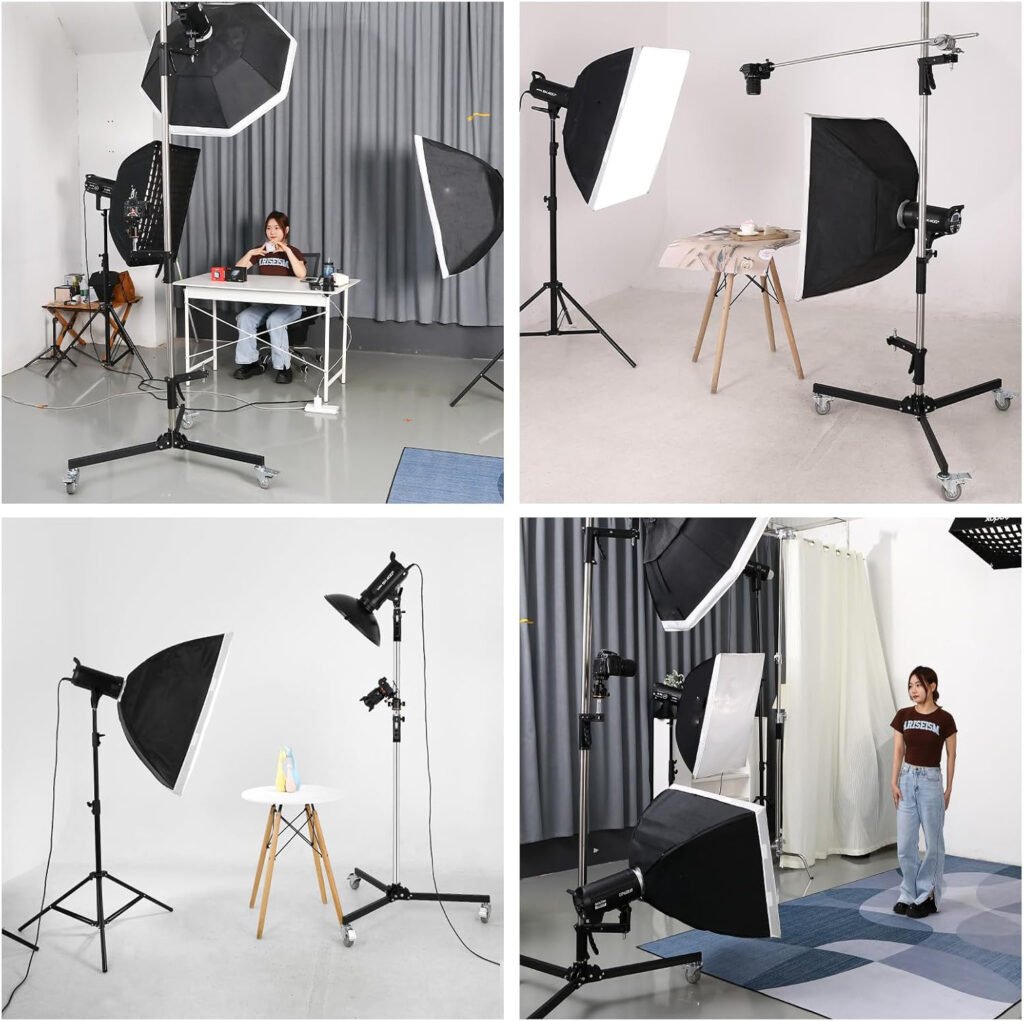 Metalen C-stand studio statief 240 cm met wielen en schuifbare handgrepen voor studioverlichting, softbox en reflector