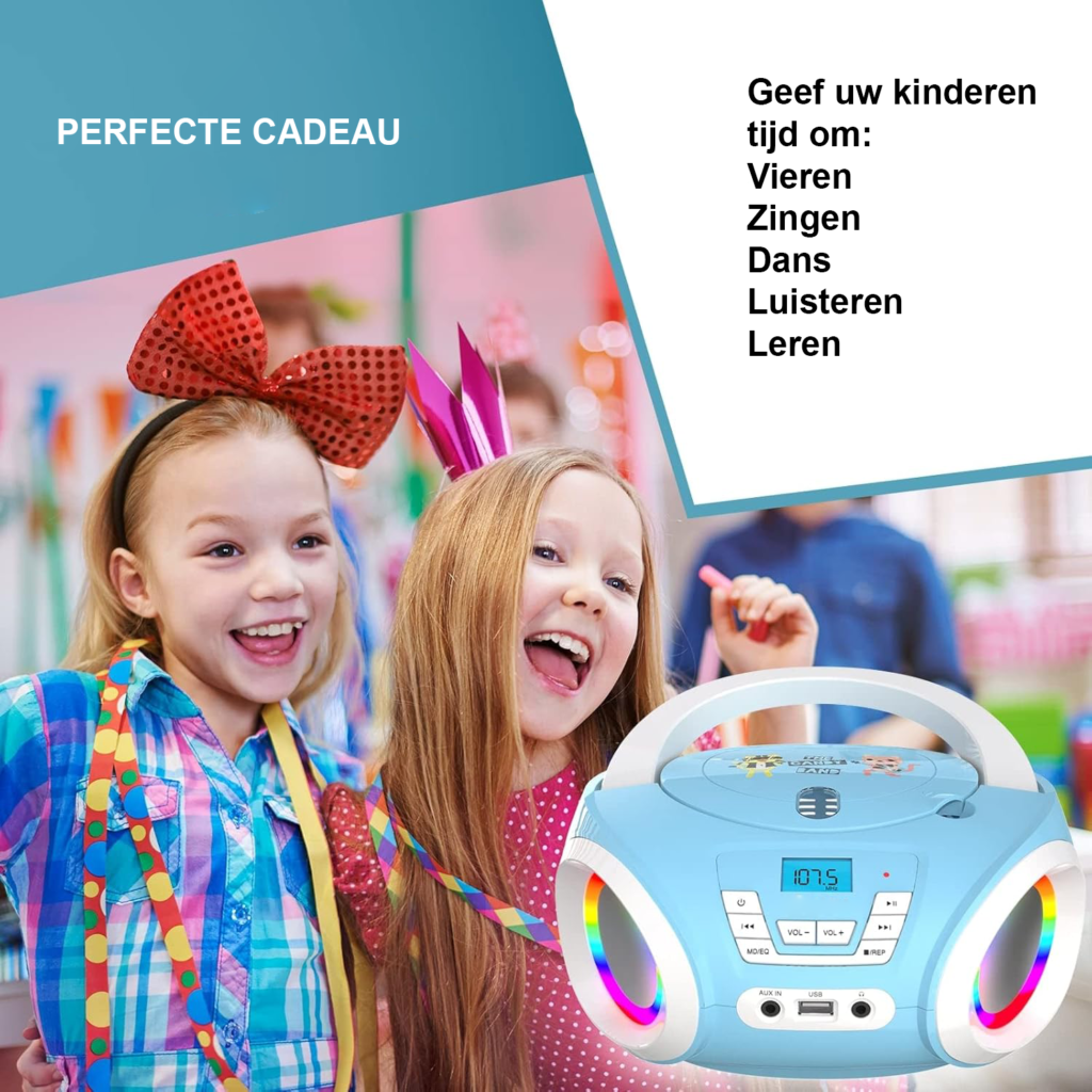 Boombox CD Speler voor Kinderen met FM Radio en Batterij - Blauwe Kinder Radio CD Speler