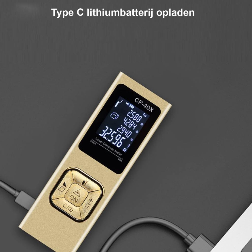 Laserafstandsmeter 100M met digitale meting voor afstand, oppervlakte en volume met USB oplaadkabel