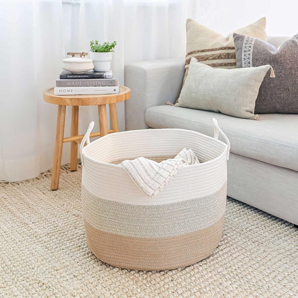 XXL katoenen opbergmand 50x33 cm in honingtinten voor speelgoed, dekens en babykamer opslag