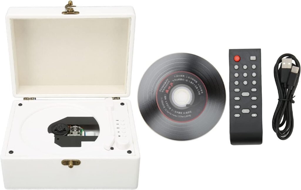 Draagbare CD speler met Bluetooth, oplaadbare batterij en ingebouwde speakers voor muziek luisteren thuis in witte uitvoering