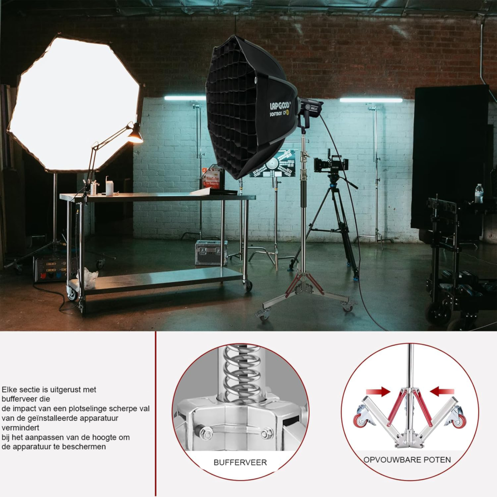 Lichtstatief met wielen RVS - Studiostatief voor verlichting - Verrijdbaar statief - Max. hoogte 305 cm