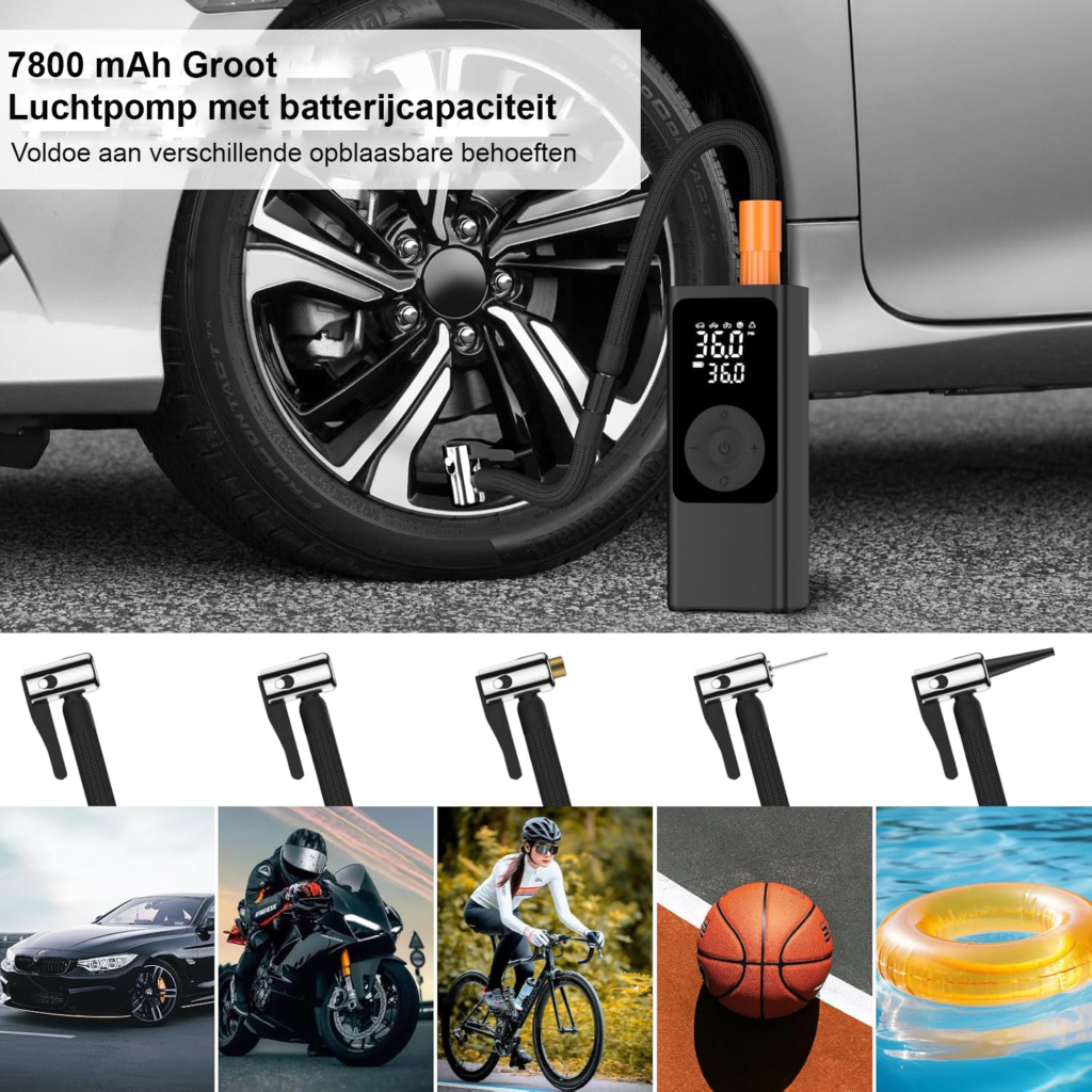 Elektrische luchtpomp met batterij 7500 mAh en LCD scherm voor banden en opblaasbare voorwerpen