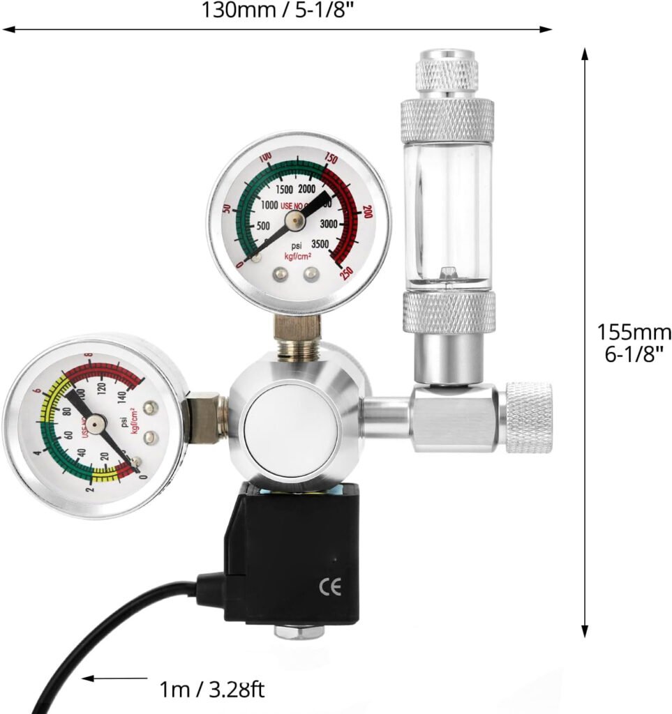 Aquarium CO2 drukregelaar met dubbel meter display en bubble counter voor CO2-systeem met W21.8 aansluiting