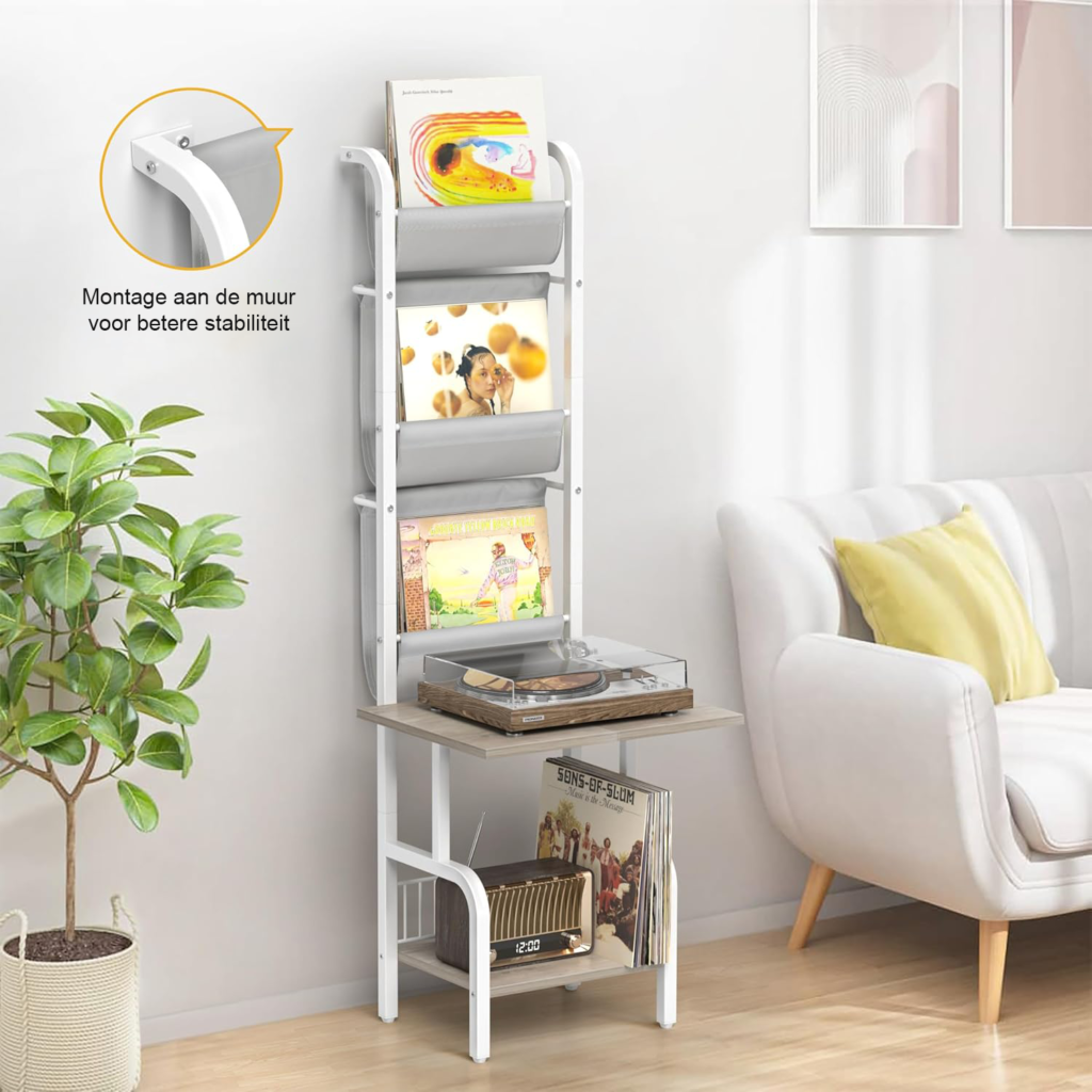 Platenspeler Meubel met Vinyl Opbergrek - Platenkast voor LP Collectie - Turntable Stand met Display Rek - Ruimte voor 200 Albums