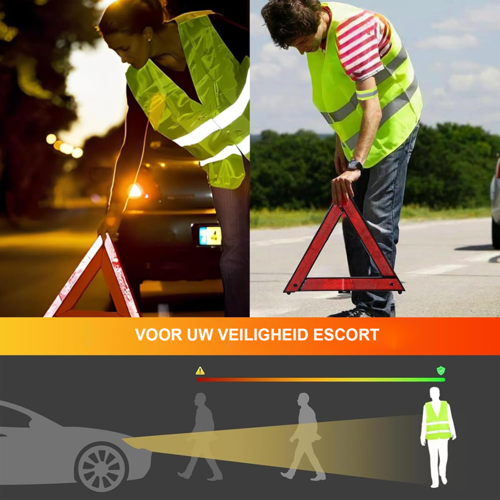 Gevarendriehoek Auto - Reflecterende Waarschuwingsdriehoek voor Pech en Noodsituaties - Veiligheidsaccessoire voor Onderweg - Opvouwbaar Model