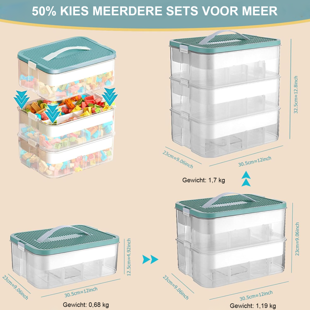 Opbergdoos voor kinderen met deksel, transparante speelgoed organizer met 3 niveaus