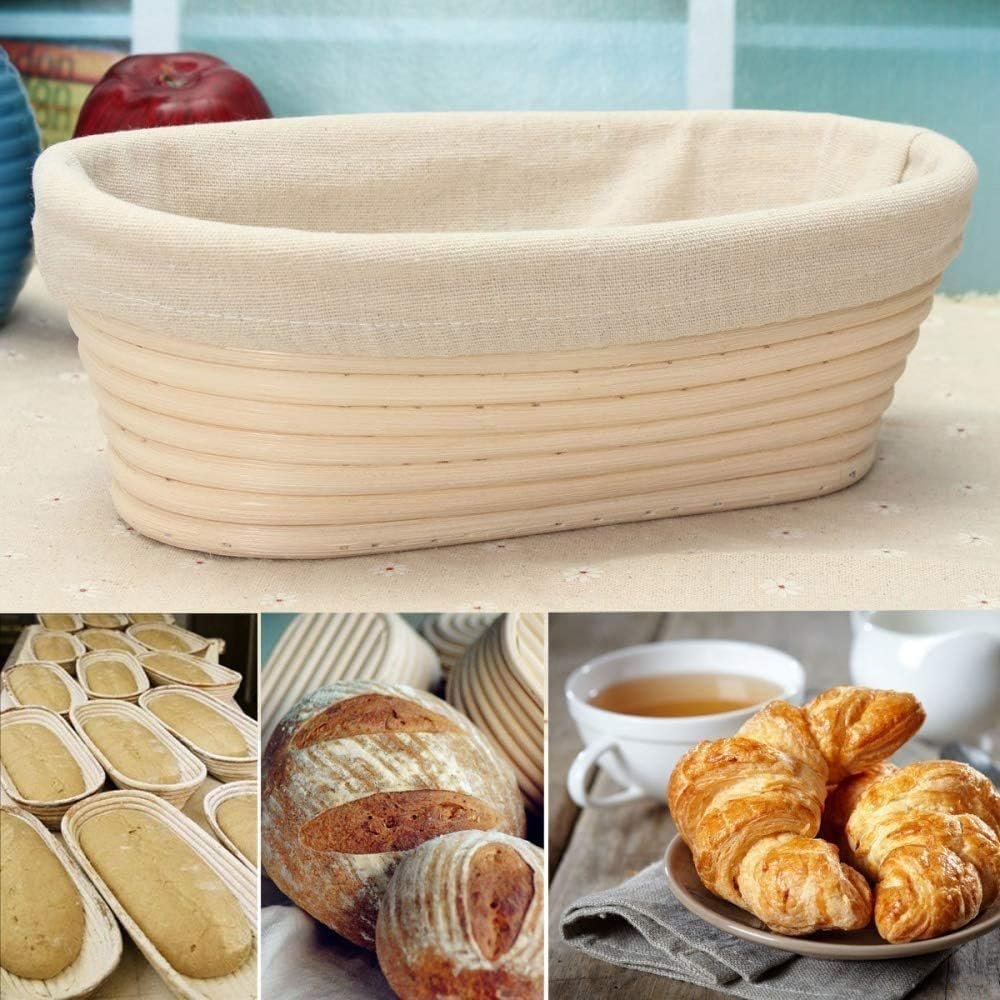Ovale banneton broodmand set 25 cm met linnen voering voor zuurdesem brood bakken