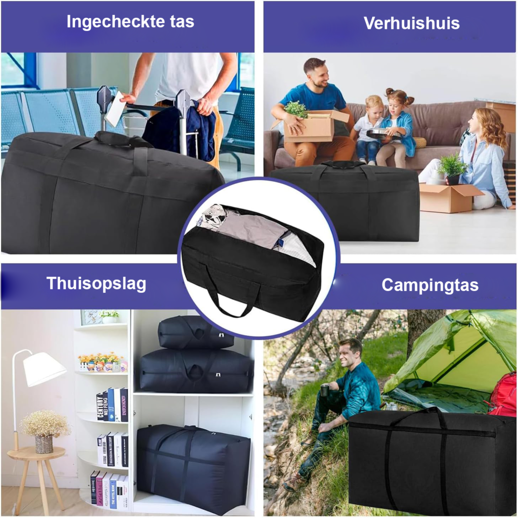 XXL Opbergtassen Set van 2 180L - Waterdichte Verhuiszakken met Rits en Handvatten - Voor Kleding, Dekbedden en Beddengoed - 600D Oxford Zwart