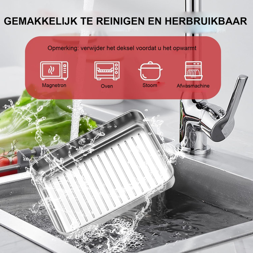 Vleeswarendozen Set van 3 - Stapelbare Voedselopslagdozen voor Kaas en Vlees - Roestvrijstalen Vershouddozen - Vaatwasser- en Vriezerbestendig