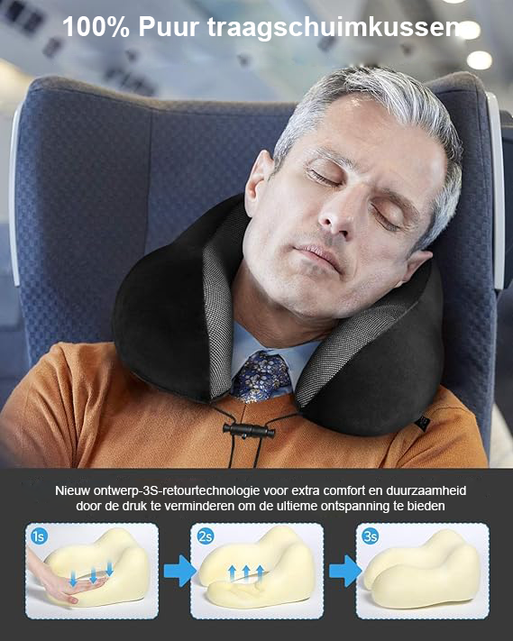 U-vormig Reiskussen met Memory Foam - Neksteun Kussen voor Vliegtuig, Auto en Thuis - Ademend en Wasbaar Inclusief Slaapmasker en Oordopjes
