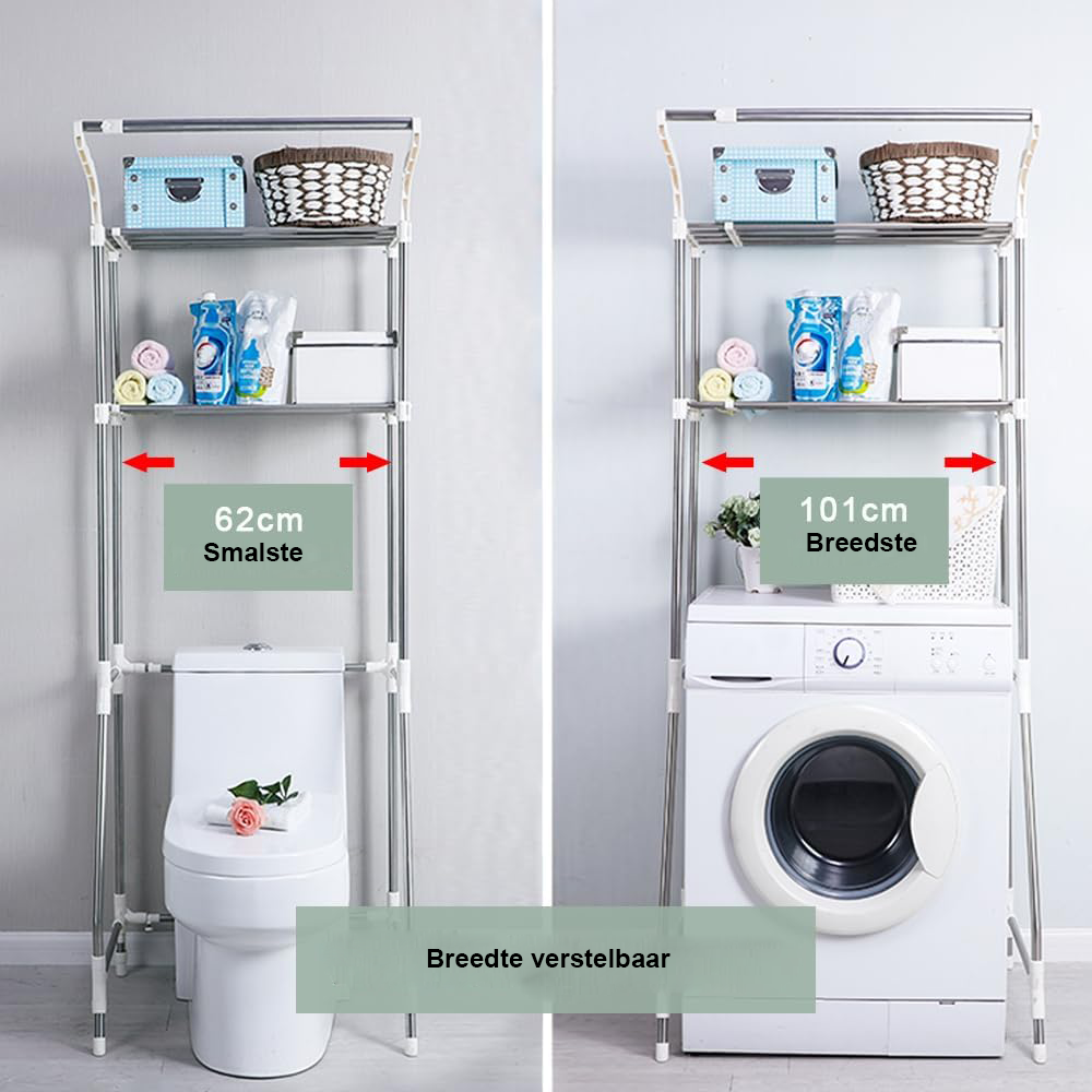 Wasmachine Rek 2 Niveaus - Telescopisch Opbergrek Voor Badkamer - Verstelbaar Opslagmeubel Ruimtebesparend Met Eenvoudige Montage
